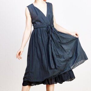 CP Shades Julia Dress Size M Navy Blue Cotton Silk V-Neck Layered Minimalist